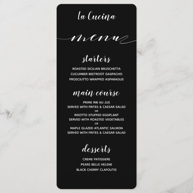 Menu de dîner classique en calligraphie blanche su (Devant)