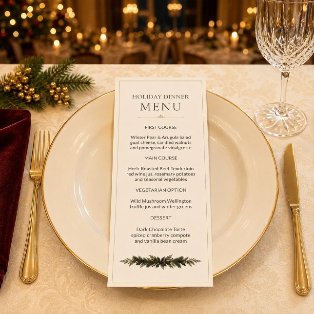 Menu de dîner de fête élégant bordeaux et or (Elegant Burgundy Gold Holiday Dinner Menu)