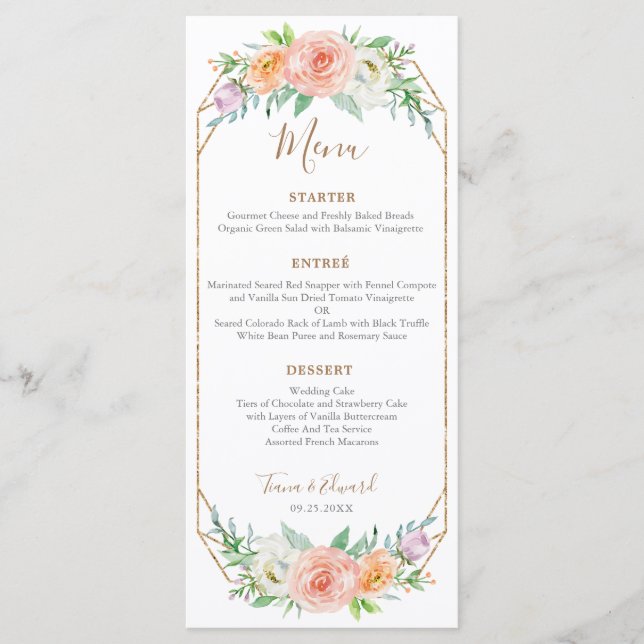 Menu de dîner de fleurs d'aquarelle géométrique (Devant)