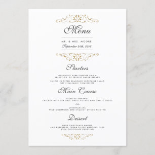 Menu de dîner de mariage à la touche d'or antique