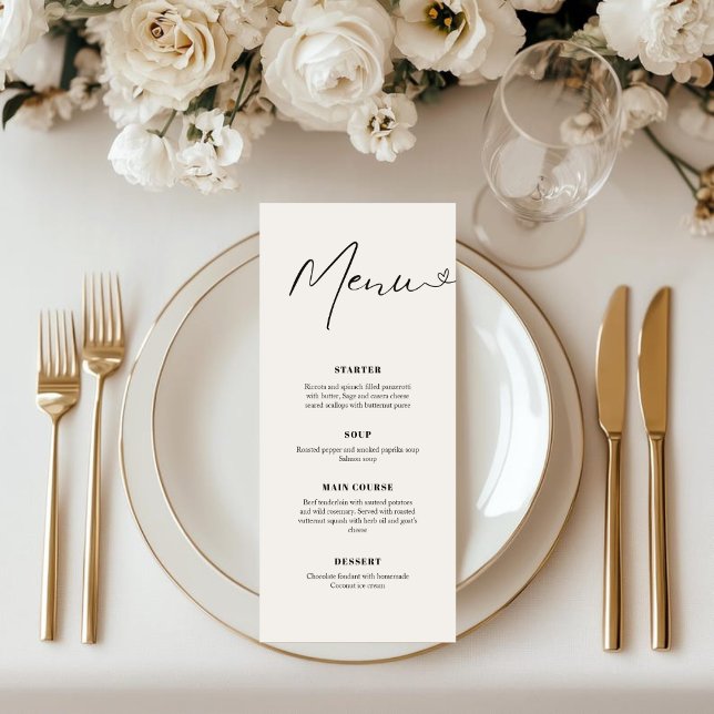 Menu de dîner de mariage à l'écriture manuscrite é (Créateur téléchargé)