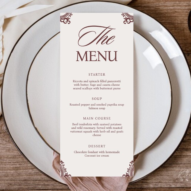 Menu de dîner de mariage à l'écriture manuscrite é (Créateur téléchargé)