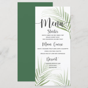Menu de dîner de mariage aux palmiers tropicaux