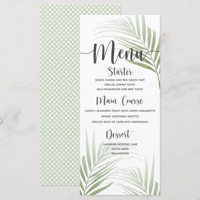 Menu de dîner de mariage aux palmiers tropicaux (Devant / Derrière)
