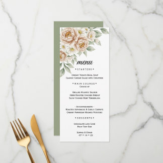 Menu de dîner de mariage botanique à l'aquarelle n