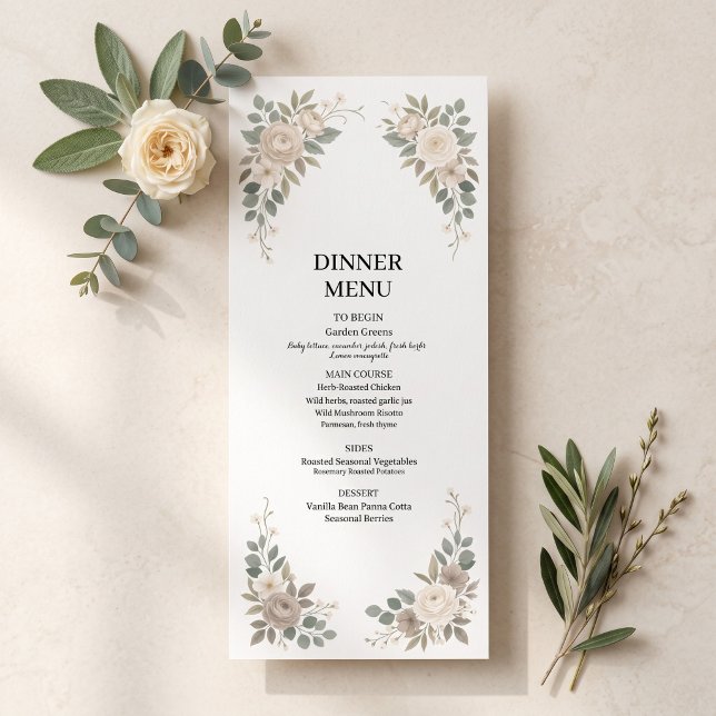 Menu de dîner de mariage botanique vert sauge (Créateur téléchargé)
