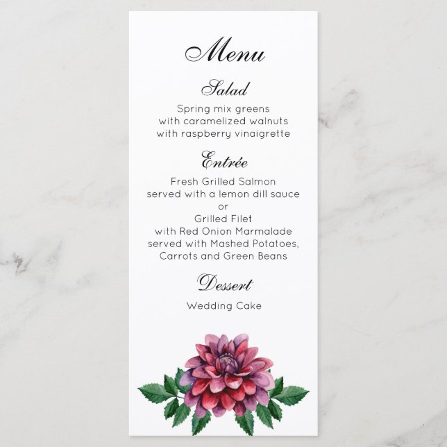 Menu de dîner de mariage Bourgogne. Menu de fête d (Devant)