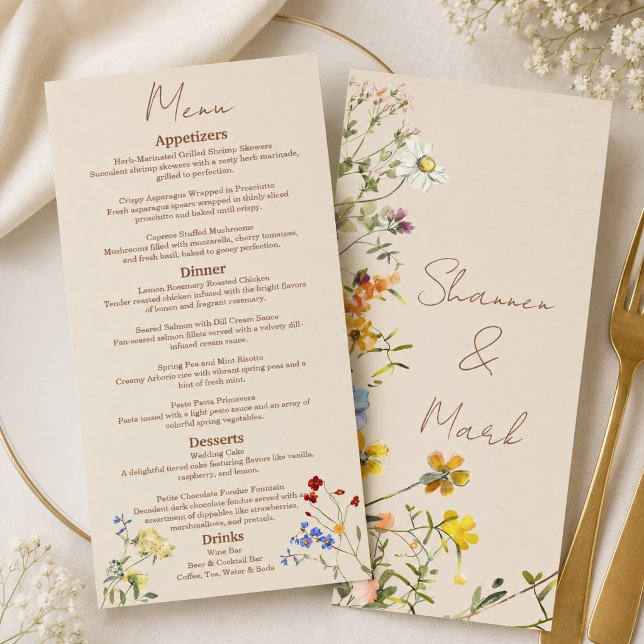 Menu de dîner de mariage de jardin de fleurs sauva (Créateur téléchargé)