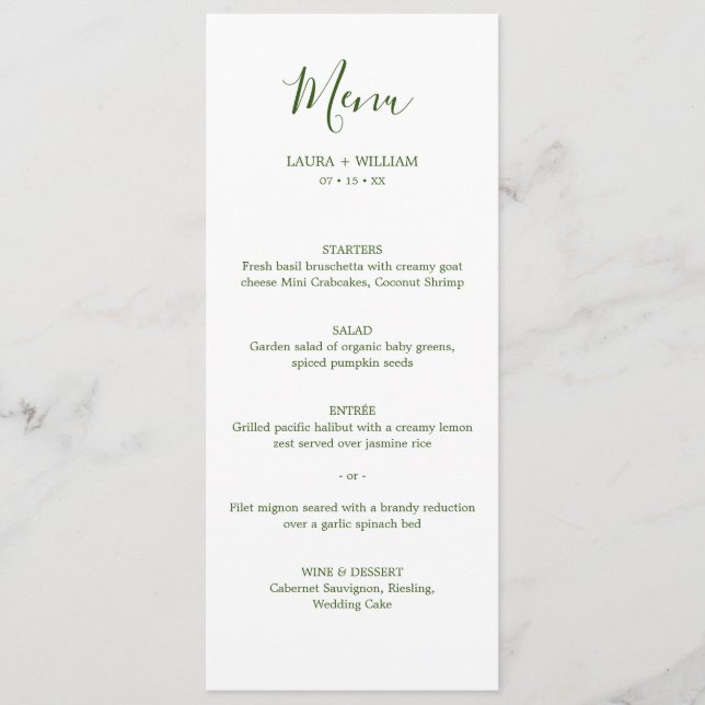 Menu de dîner de mariage de Noël à calligraphie mi (Devant)