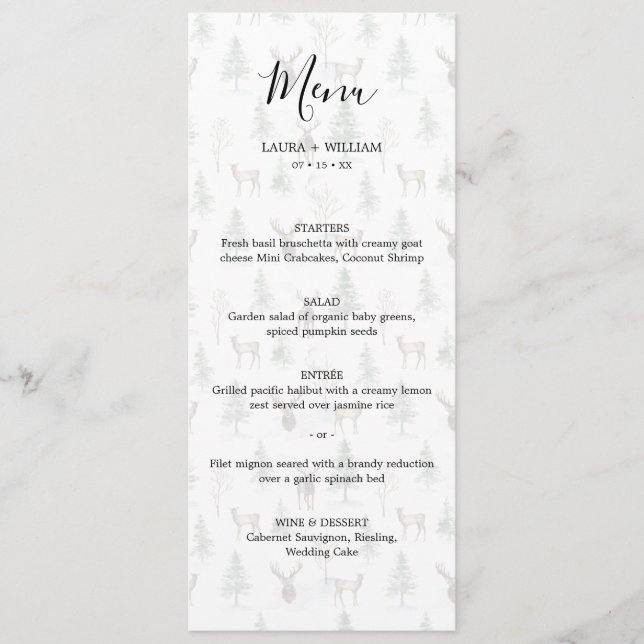 Menu de dîner de mariage de Noël Arbre à pin délav (Devant)