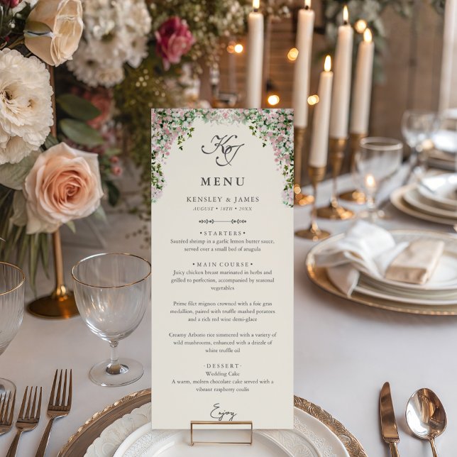 Menu de dîner de mariage élégant dans le jardin au (Créateur téléchargé)