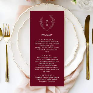 Menu de dîner de mariage élégant et boho avec mono