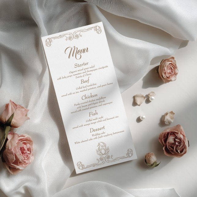 Menu de dîner de mariage élégant – Filigrane de ro (Créateur téléchargé)