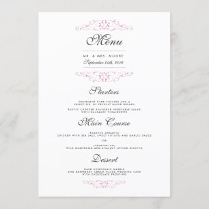 Menu de dîner de mariage élégant rose Flourish