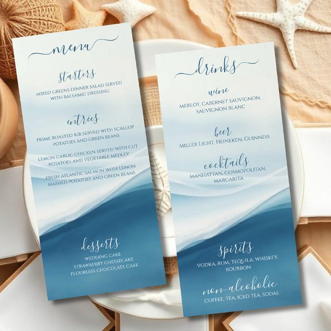 Menu de dîner de mariage et de bar Serene Blue Bea (Wedding Dinner and Bar Menu Serene Blue Beach Wedding)