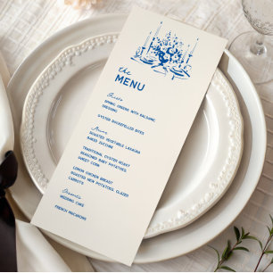 Menu de dîner de mariage fantaisiste bleu français