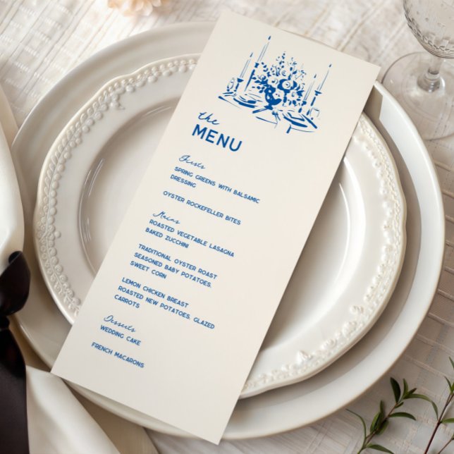 Menu de dîner de mariage fantaisiste bleu français (Créateur téléchargé)
