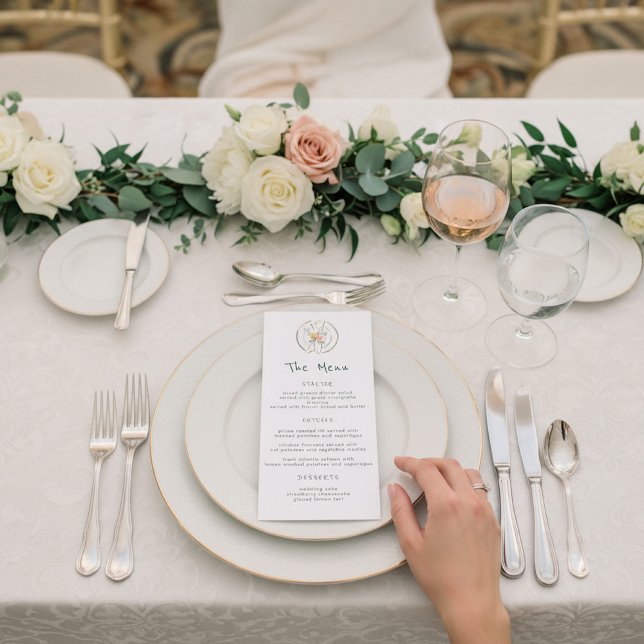 Menu de dîner de mariage floral croquis botanique (Créateur téléchargé)