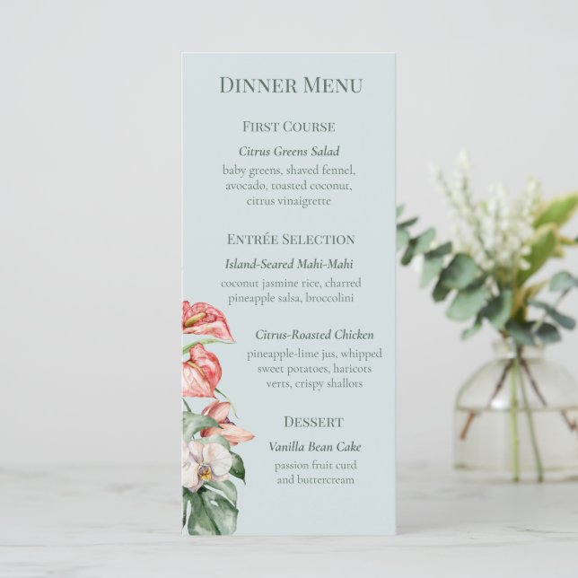 Menu de dîner de mariage floral Élégance Tropicale (Debout devant)