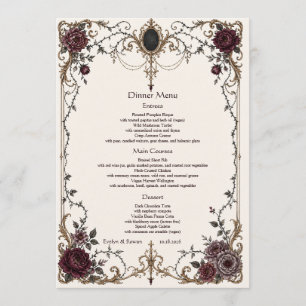 Menu de dîner de mariage floral gothique victorien