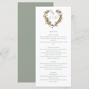 Menu de dîner de mariage floral rustique vert saug