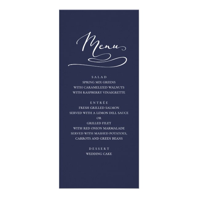 Menu de dîner de mariage marine. Moderne simple bl (Devant)
