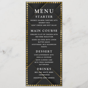 Menu de dîner de mariage or et noir délicat