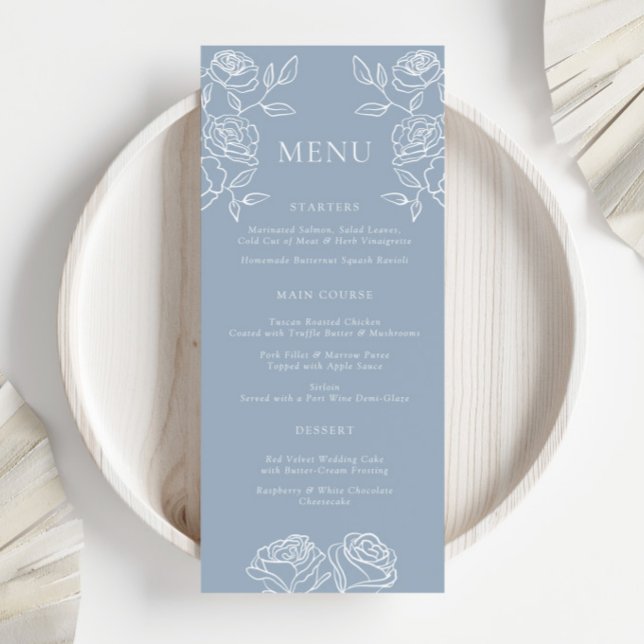Menu de dîner de mariage romantique Rose Bleu Pous (Créateur téléchargé)