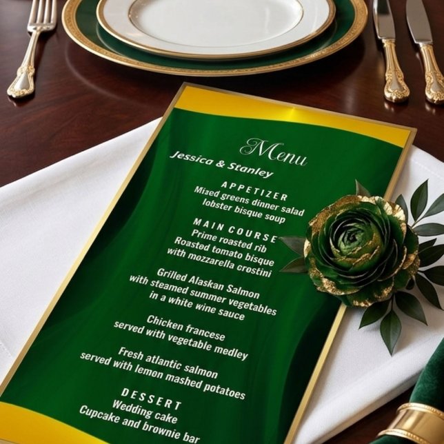 Menu de dîner de mariage simple élégant vert émera (Créateur téléchargé)