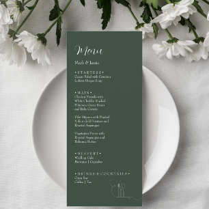 Menu de dîner de mariage simple vert foncé et blan