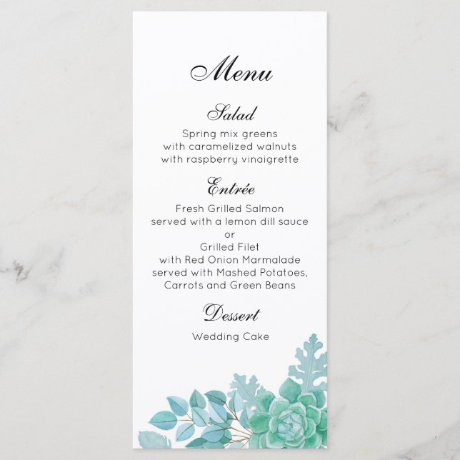 Menu de dîner de mariage succulent. Menu de fête d (Devant)