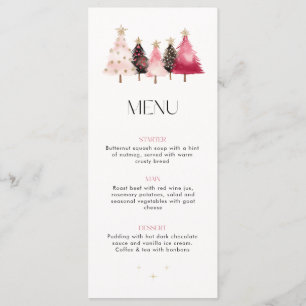 Menu de dîner de Noël aux arbres roses à l'aquarel