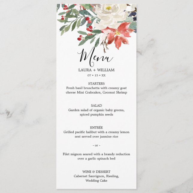 Menu de dîner de Noël aux baies de houx d'hiver et (Devant)