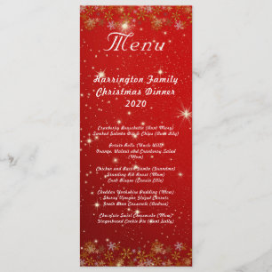 Menu de dîner de Noël en flocons de neige dorés ro