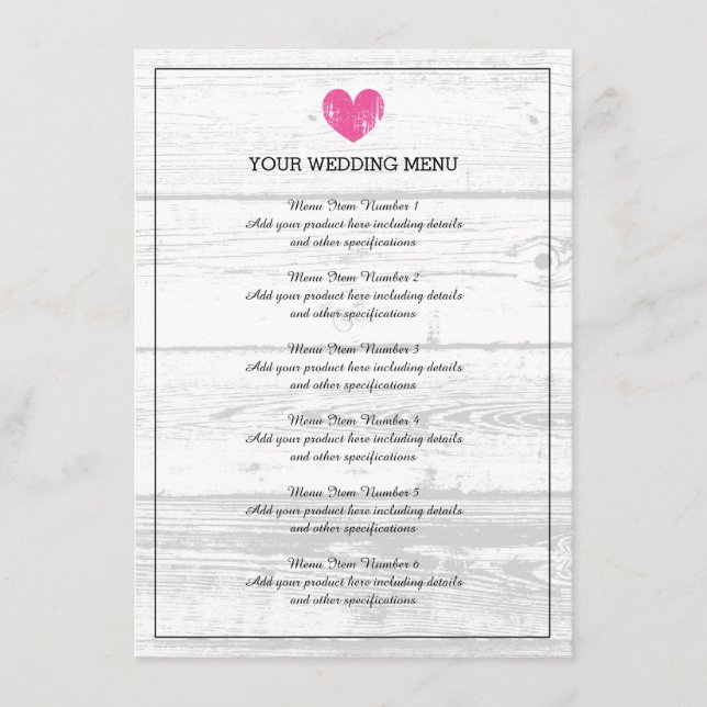 Menu de dîner de réception de mariage à grain de b (Devant)