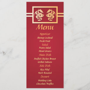 Menu de dîner de réception de mariage de dragon ro
