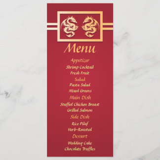 Menu de dîner de réception de mariage de dragon ro
