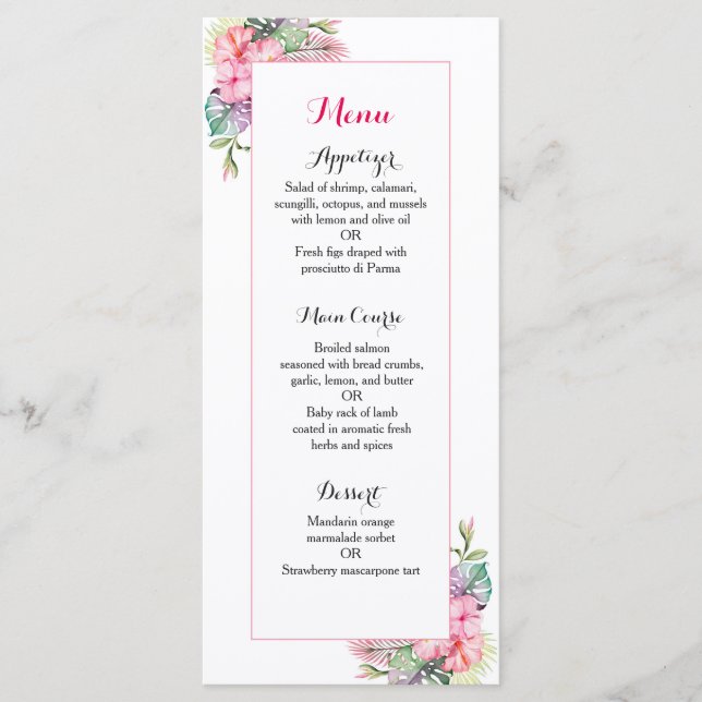 Menu de dîner de réception de mariage de fleurs tr (Devant)