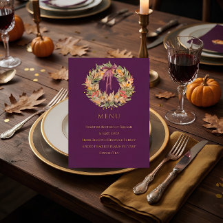 Menu de dîner de Thanksgiving botanique prune vint