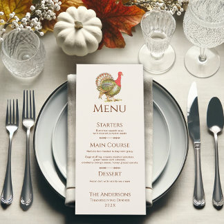 Menu de diner de Thanksgiving dinde classique