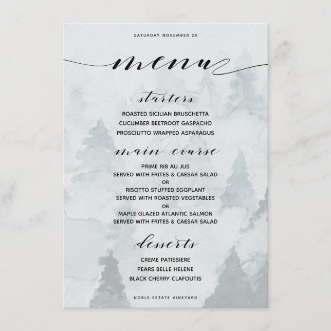 Menu de dîner de thème hivernal classique personna (Devant)