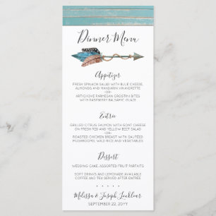 Menu de dîner en bois turquoise rustique bohème à