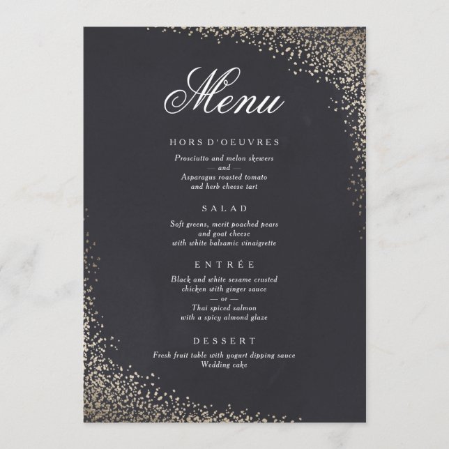 Menu de dîner en faux papier métallisé confetti (Devant)
