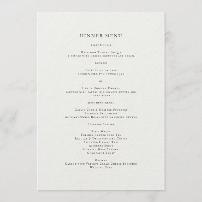 Menu de dîner floral romantique élégant (Devant)