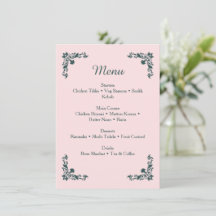 Menu de dîner floral rose pâle et gris ardoise