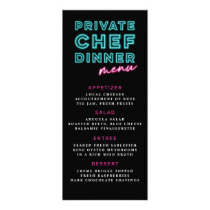 Menu de dîner privé du chef Neon Blue & Pink