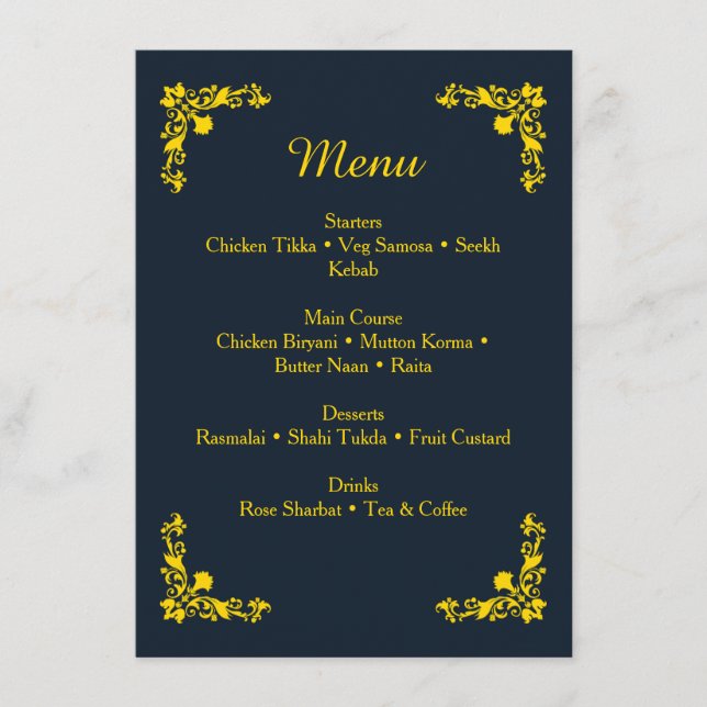 Menu de dîner Régale Contraste Bleu Minuit et Or (Devant)