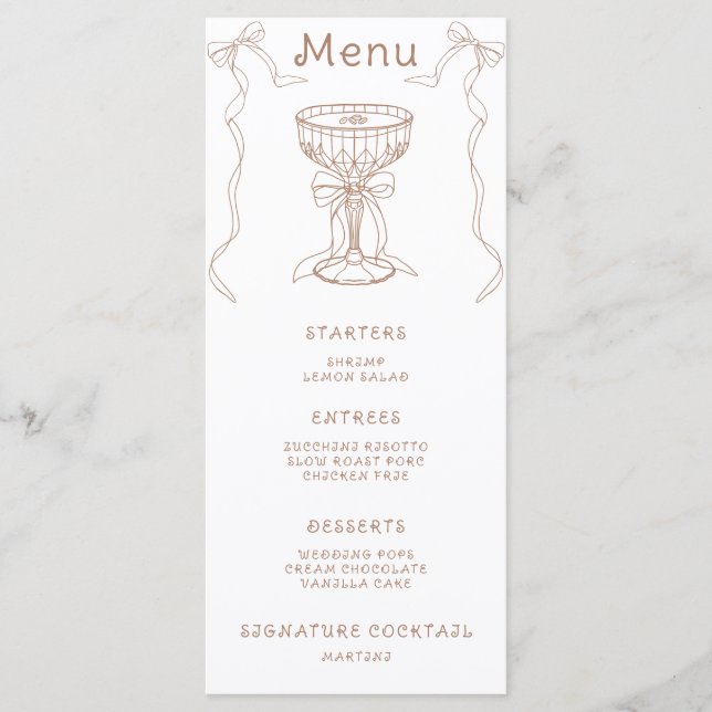 Menu de douche de mariée au Martini Espresso (Devant)