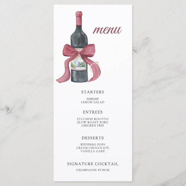 Menu de douche de mariée Vino avant les vœux (Devant)