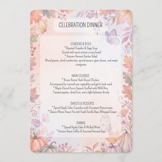 Menu de fête bohème d'automne (Devant)